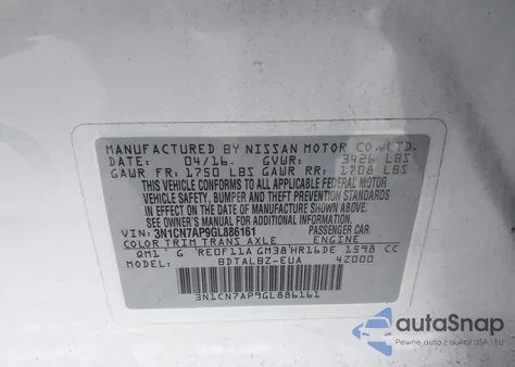 2016 Nissan Versa 1.6 S/1.6 S+/1.6 Sl/1.6 Sv from USA, damaged, VIN 3N1CN7AP9GL886161